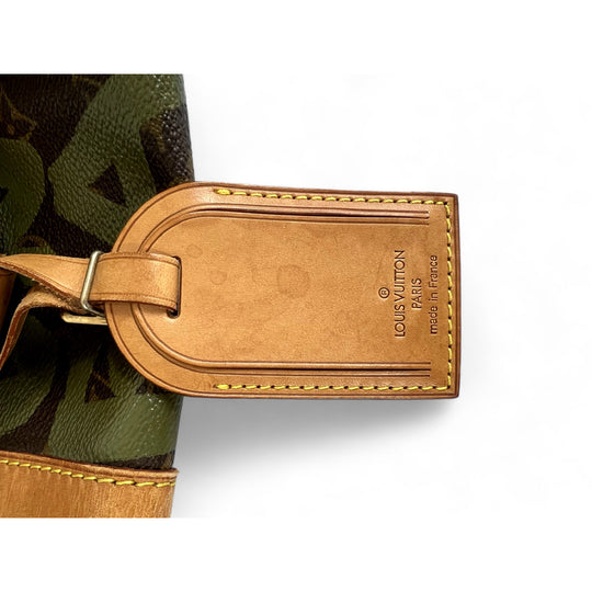 Louis Vuitton Keepall 50 Camo Monogram Canvas Leather Travel Bag Green Brown Unisex
