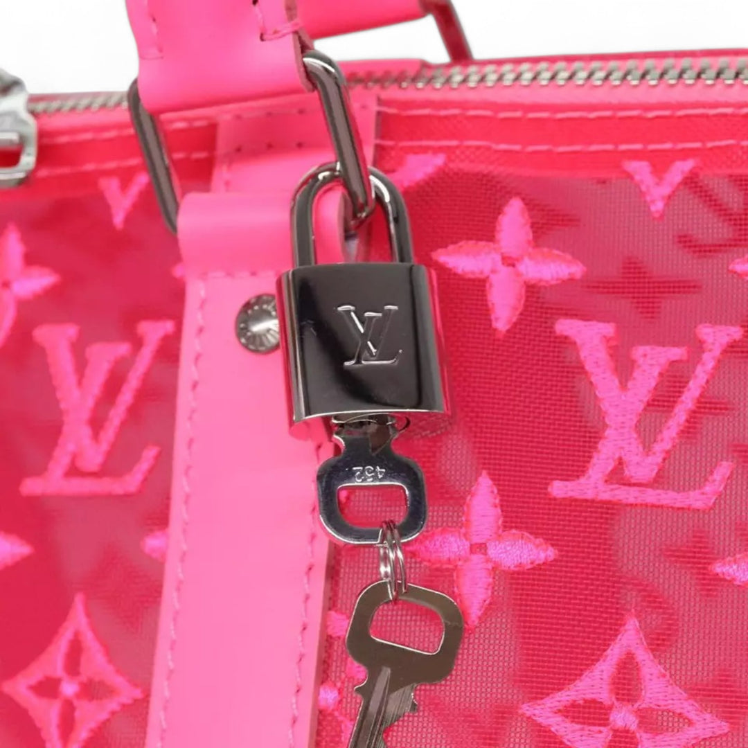 Louis Vuitton Monogram Mesh Keepall Bandouliere 50 Bag Pink M45048 Boston Style for Women