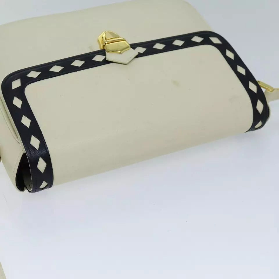 Saint Laurent Shoulder Bag Leather Beige Black Gold Hardware Women's Crossbody Vintage YSL