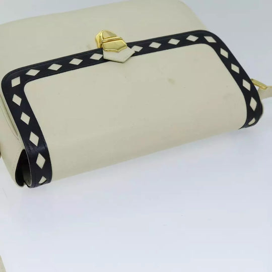 Saint Laurent Shoulder Bag Leather Beige Black Gold Hardware Women's Crossbody Vintage YSL