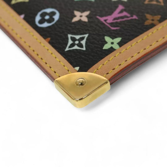Louis Vuitton Monogram Pochette Cles Coin Purse Black Multicolor Womens Chain Key Holder Clutch Wristlet