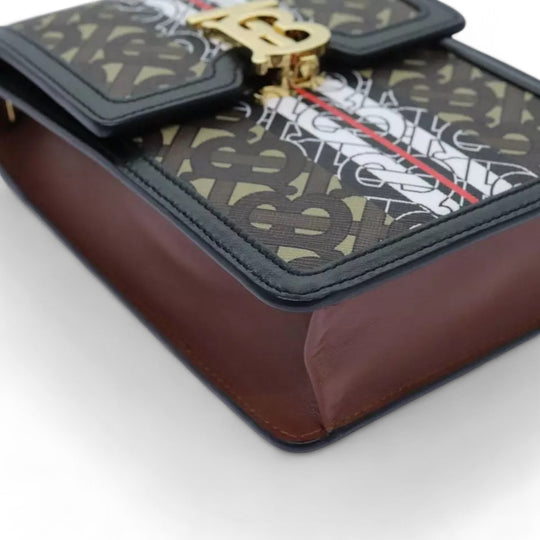 Burberry Shoulder Bag PVC Leather Brown Monogram Stripe Women Crossbody Handbag with Strap