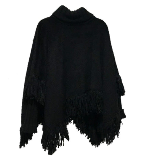 DOLCE&GABBANA poncho F0O02T FU3L2 cashmere black apparel Turtleneck fringe Women 36 Used Authentic