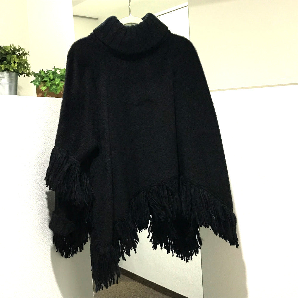 DOLCE&GABBANA poncho F0O02T FU3L2 cashmere black apparel Turtleneck fringe Women 36 Used Authentic