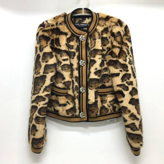 DOLCE&GABBANA Blouson F28JLZ Acrylic, Acrylic type, Polyester Brown leopard top outerwear Fake fur Women 36 Used Authentic