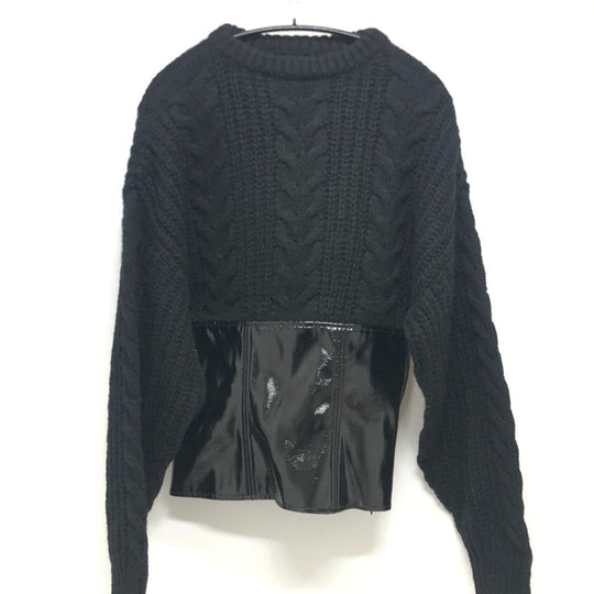 DOLCE&GABBANA sweater wool black Cable knit patent leather Women Used Authentic