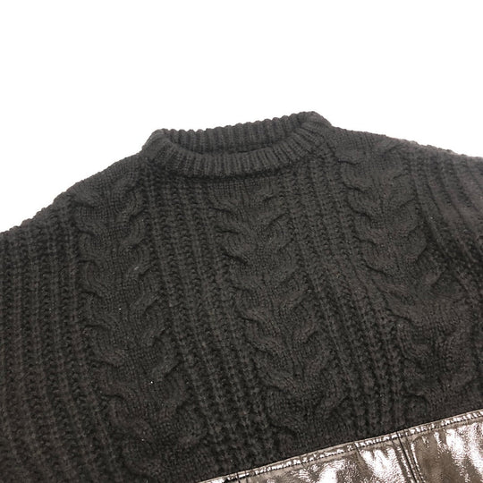 DOLCE&GABBANA sweater wool black Cable knit patent leather Women Used Authentic