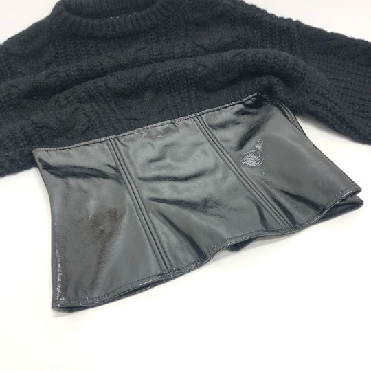 DOLCE&GABBANA sweater wool black Cable knit patent leather Women Used Authentic