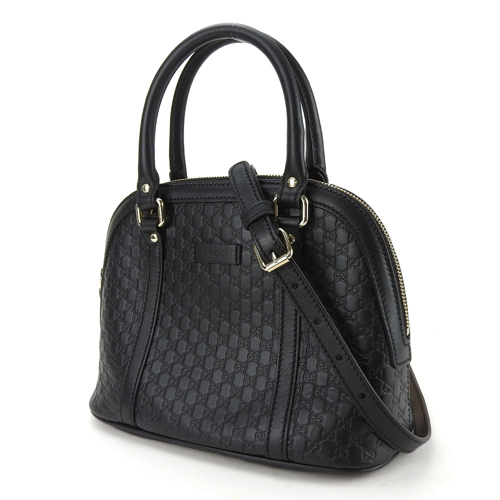 GUCCI Handbag 449654 leather black Micro Guccisima Women Used Authentic