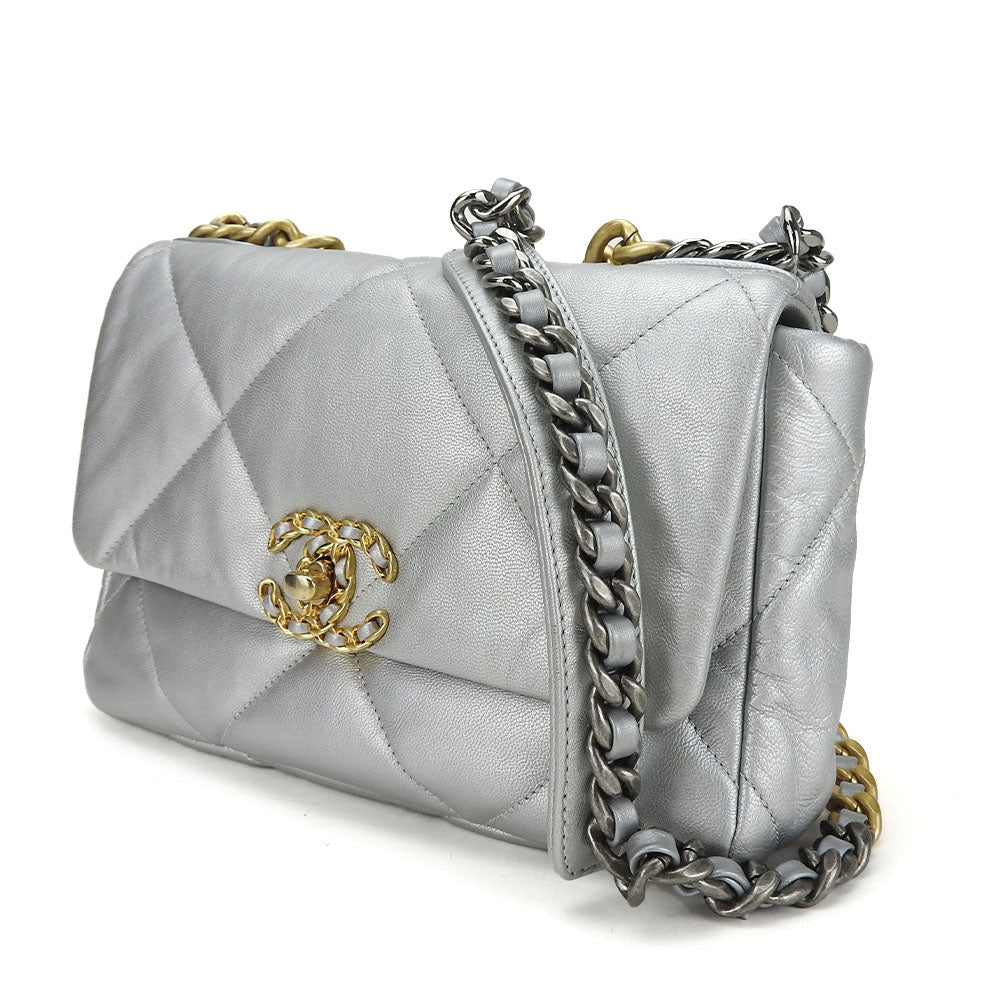 CHANEL Shoulder Bag AS1160 leather gray COCO Mark chanel 19 Women Used Authentic