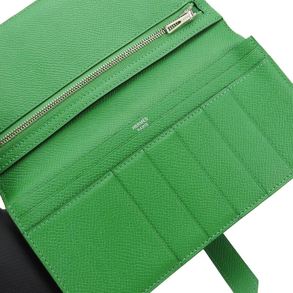 HERMES Long Wallet Purse Epsom Bamboo Beansufla Women Used Authentic