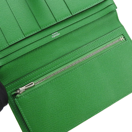 HERMES Long Wallet Purse Epsom Bamboo Beansufla Women Used Authentic