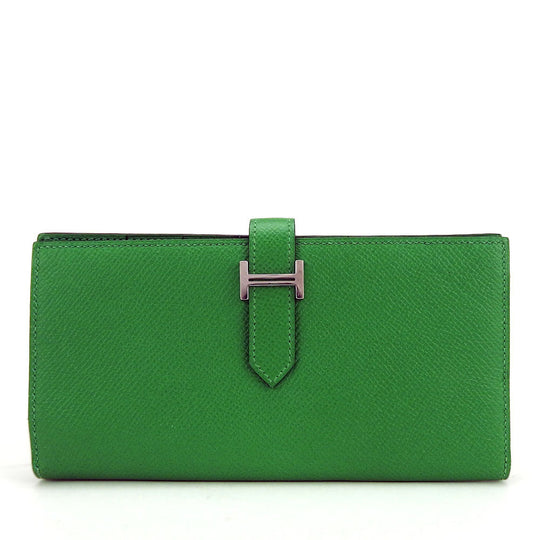 HERMES Long Wallet Purse Epsom Bamboo Beansufla Women Used Authentic