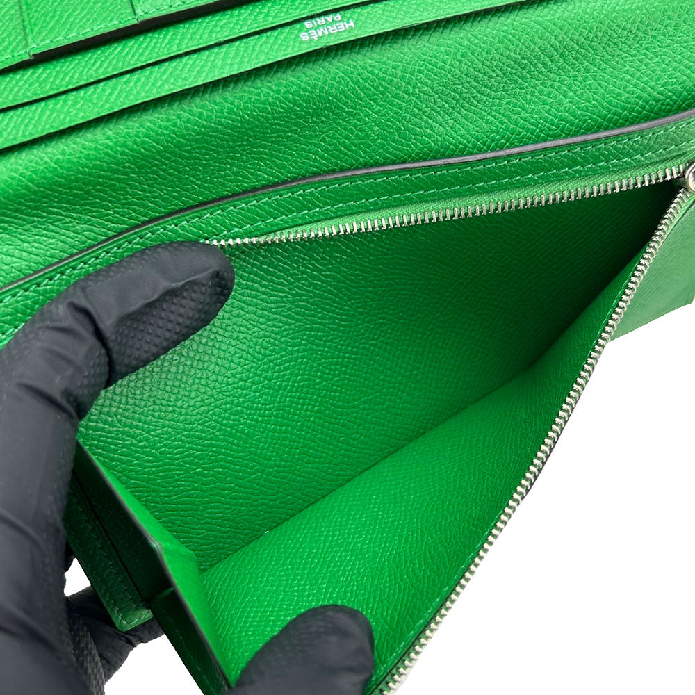 HERMES Long Wallet Purse Epsom Bamboo Beansufla Women Used Authentic