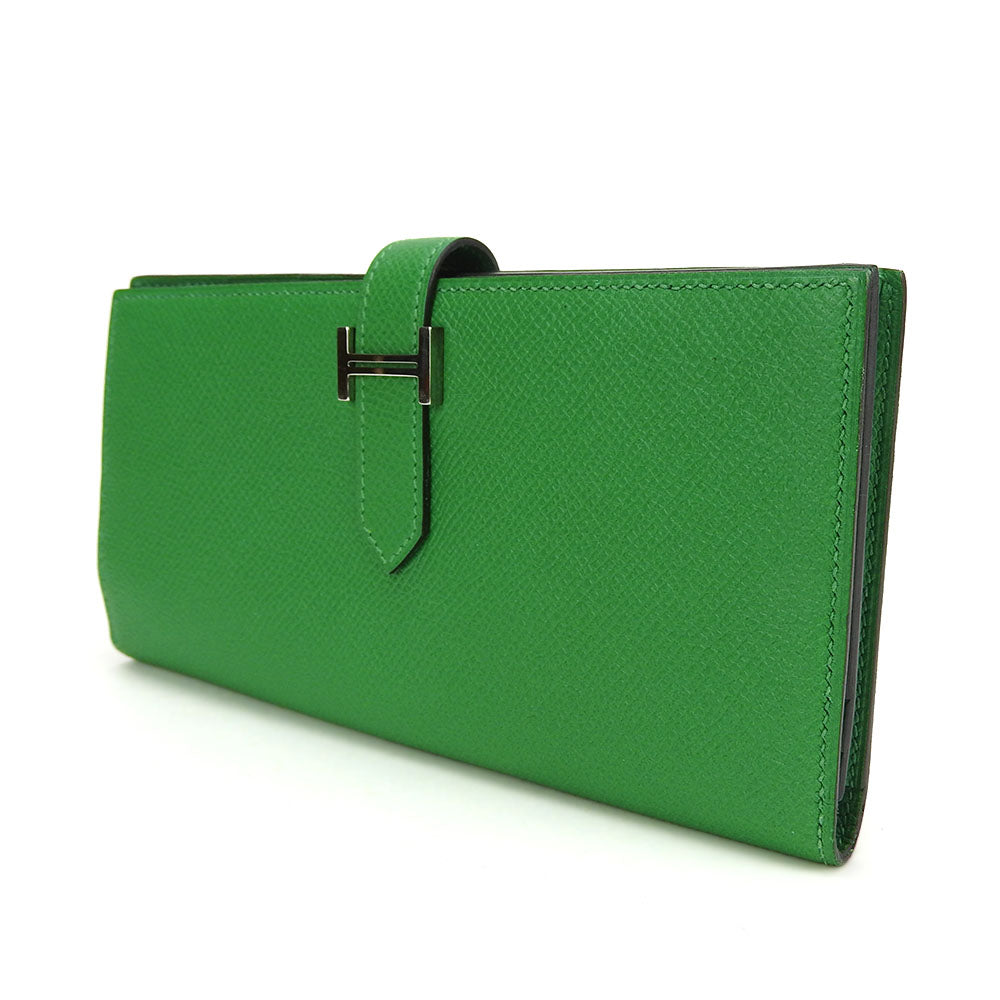 HERMES Long Wallet Purse Epsom Bamboo Beansufla Women Used Authentic
