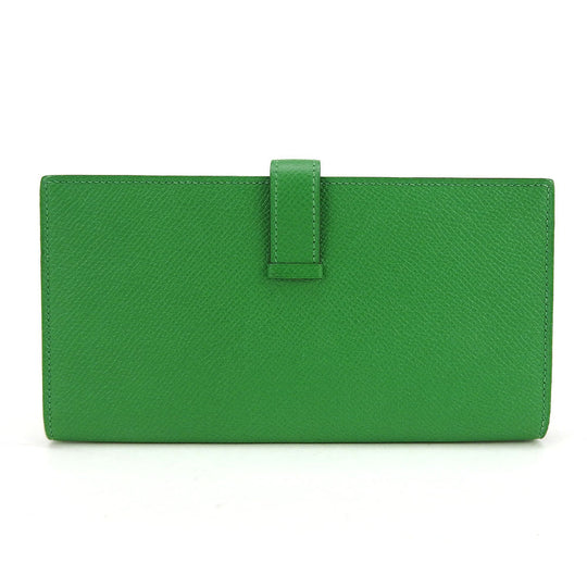 HERMES Long Wallet Purse Epsom Bamboo Beansufla Women Used Authentic