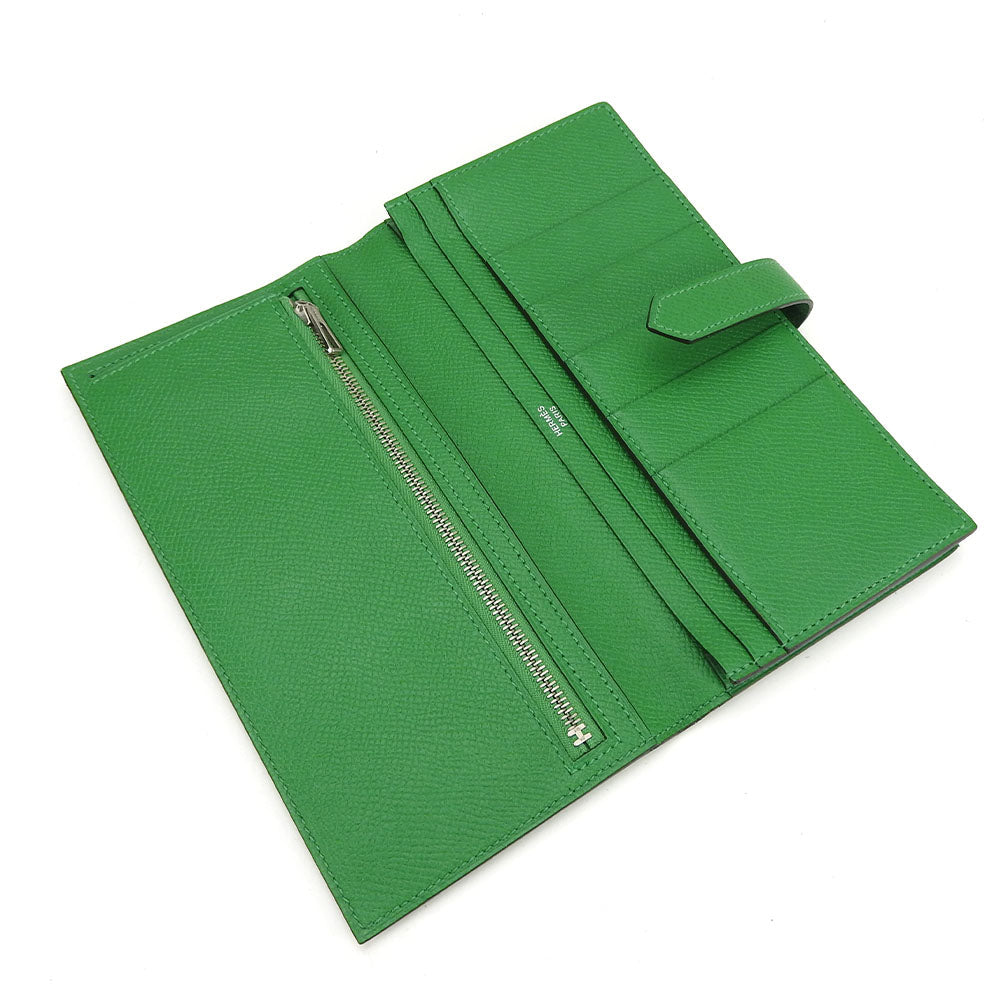 HERMES Long Wallet Purse Epsom Bamboo Beansufla Women Used Authentic