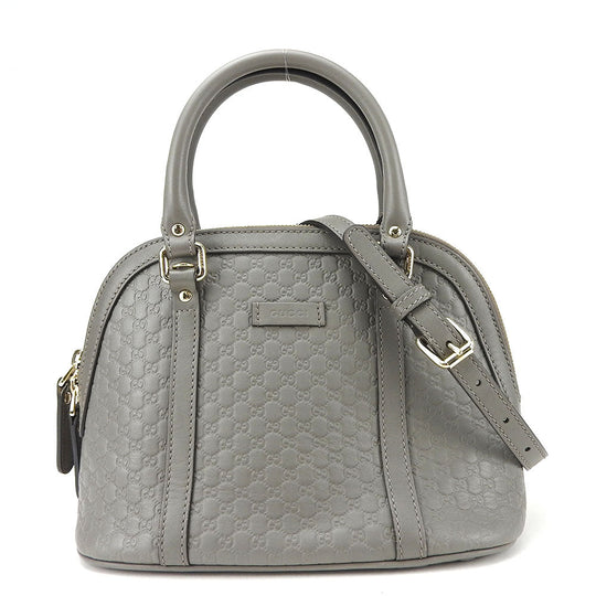 GUCCI Handbag 449654 leather gray Micro Guccisima Women Used Authentic
