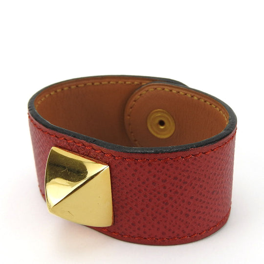 HERMES bracelet Epsom, Metal Red Medor Women Used Authentic