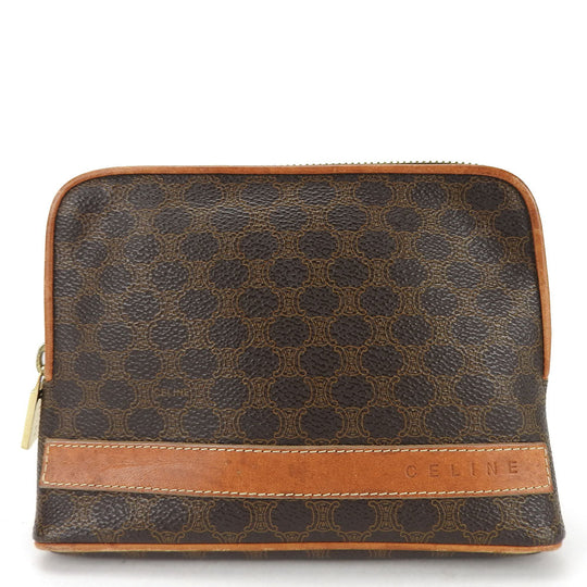 CELINE Pouch PVC, Leather Brown Macadam Women Used Authentic