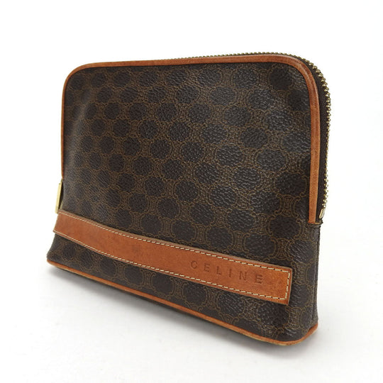 CELINE Pouch PVC, Leather Brown Macadam Women Used Authentic
