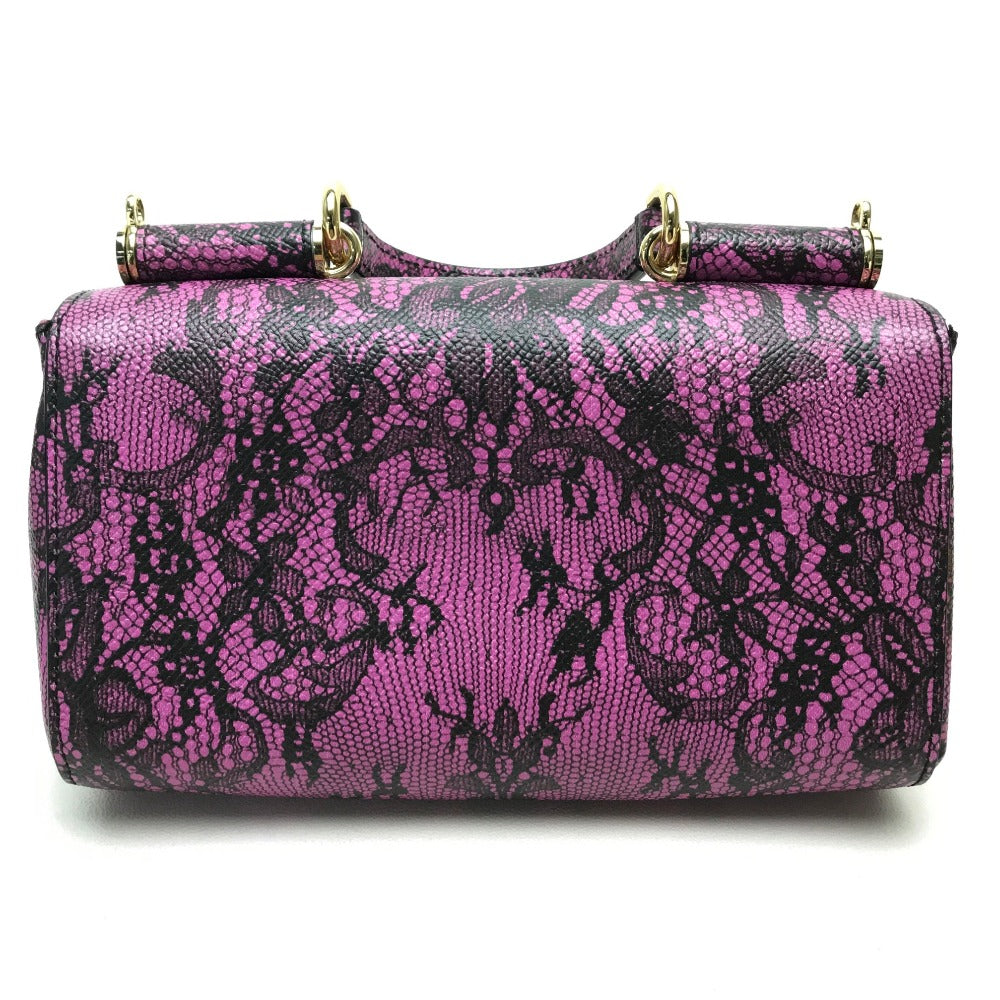 DOLCE&GABBANA Shoulder Bag leather Purple pink Lace Pattern Crossbody wallet bag Women Used Authentic