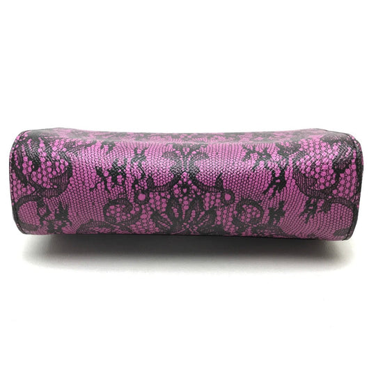 DOLCE&GABBANA Shoulder Bag leather Purple pink Lace Pattern Crossbody wallet bag Women Used Authentic
