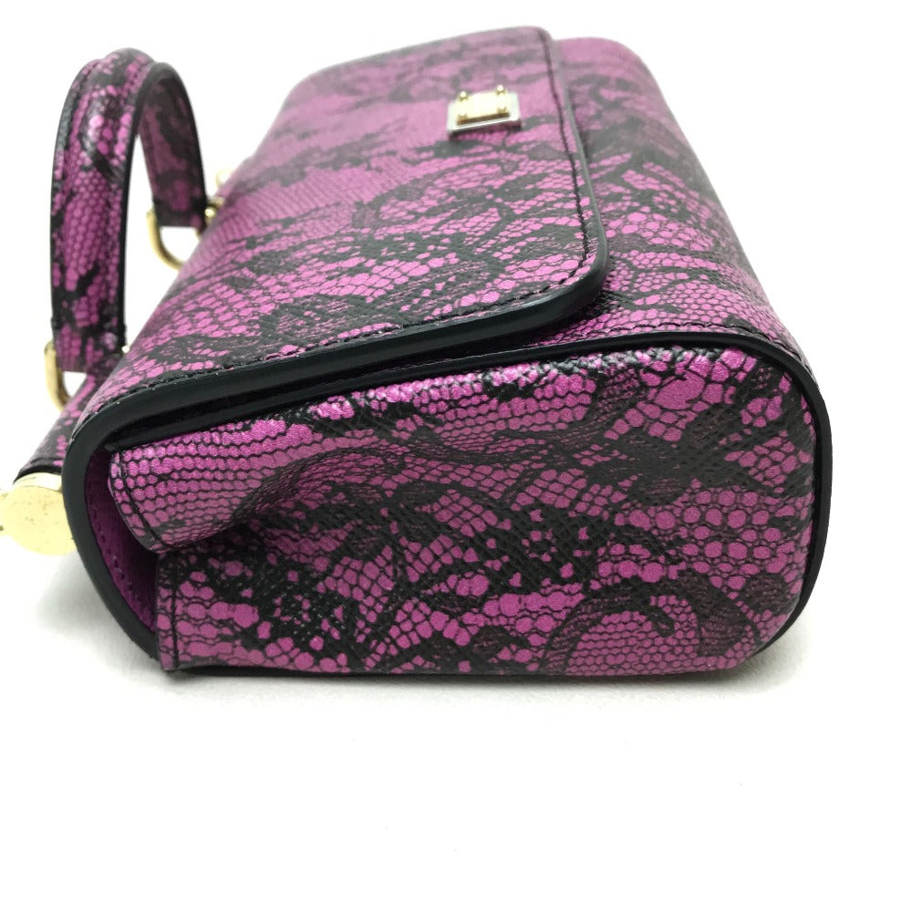 DOLCE&GABBANA Shoulder Bag leather Purple pink Lace Pattern Crossbody wallet bag Women Used Authentic