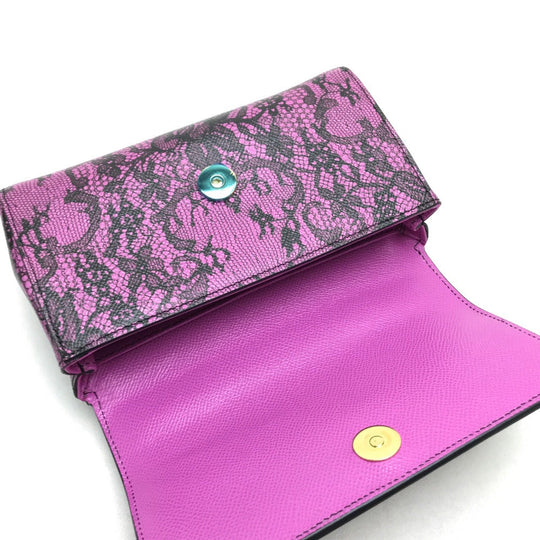 DOLCE&GABBANA Shoulder Bag leather Purple pink Lace Pattern Crossbody wallet bag Women Used Authentic