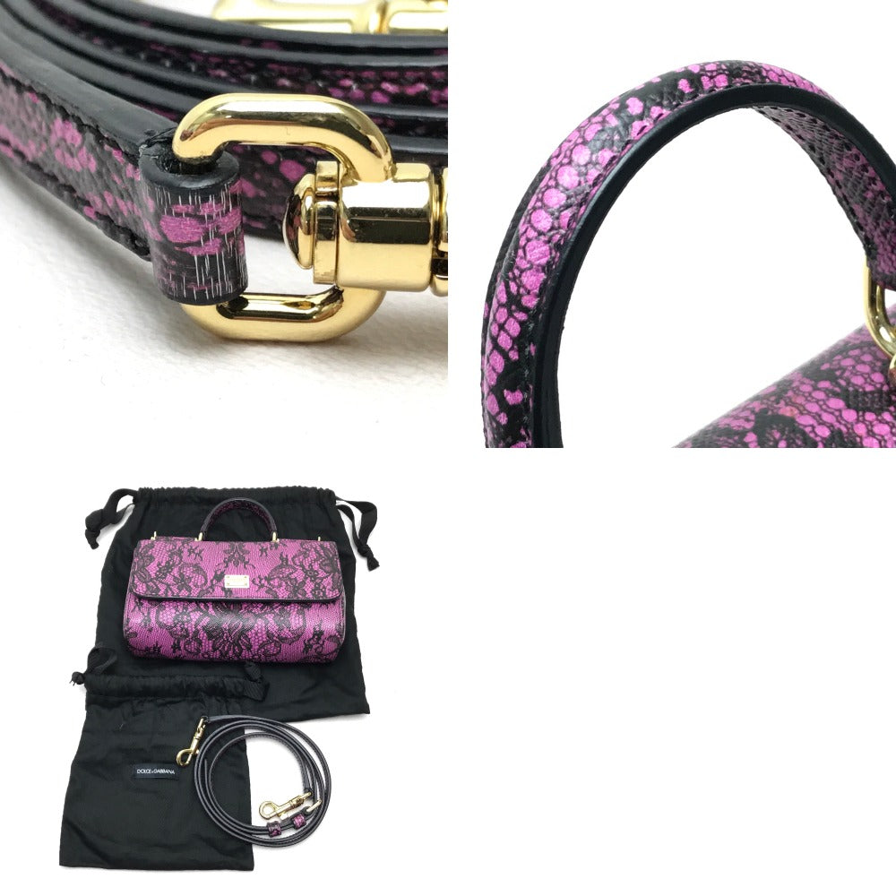 DOLCE&GABBANA Shoulder Bag leather Purple pink Lace Pattern Crossbody wallet bag Women Used Authentic
