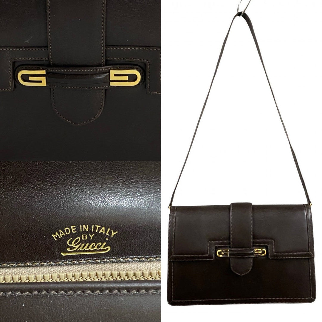 GUCCI Shoulder Bag leather Brown