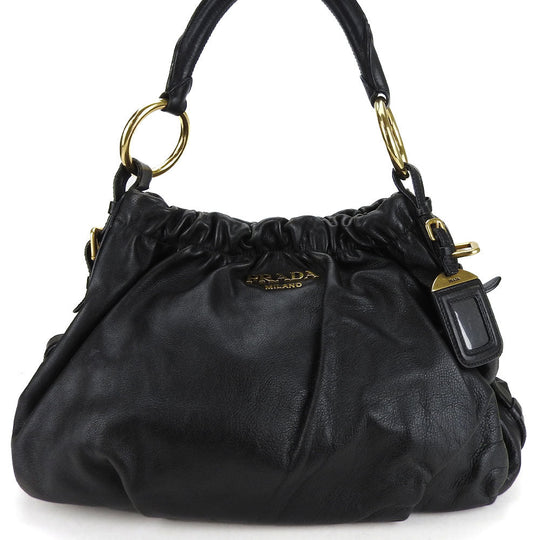 PRADA Shoulder Bag leather black Women Used Authentic