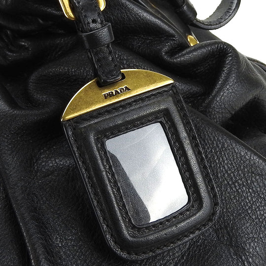 PRADA Shoulder Bag leather black Women Used Authentic