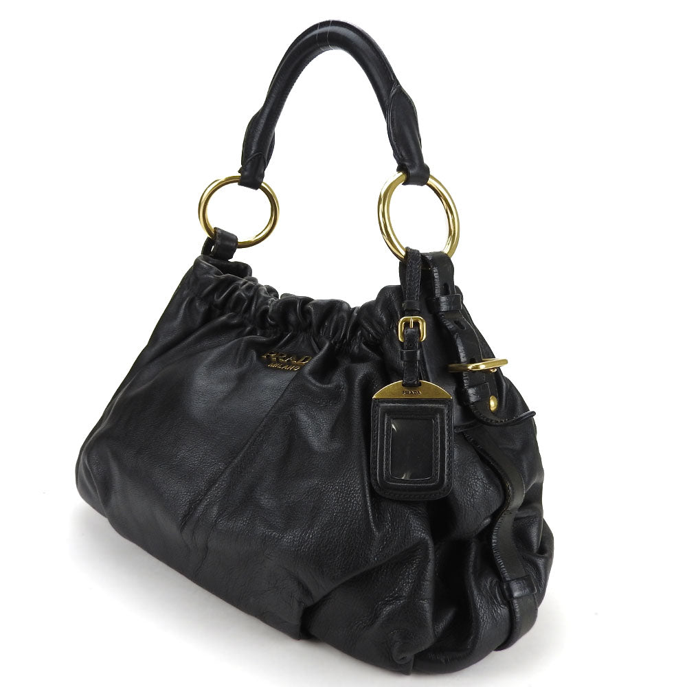 PRADA Shoulder Bag leather black Women Used Authentic