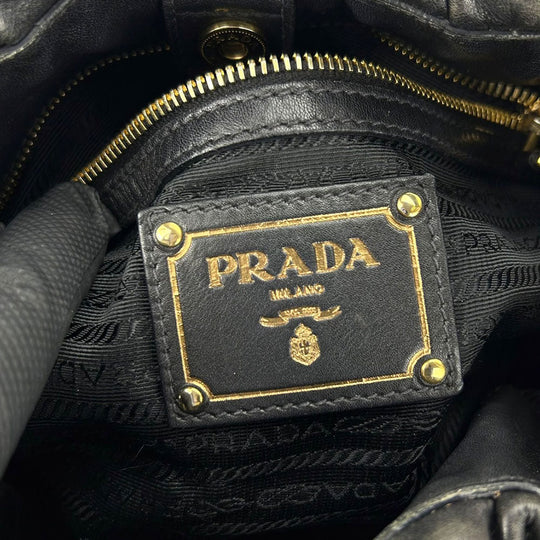 PRADA Shoulder Bag leather black Women Used Authentic