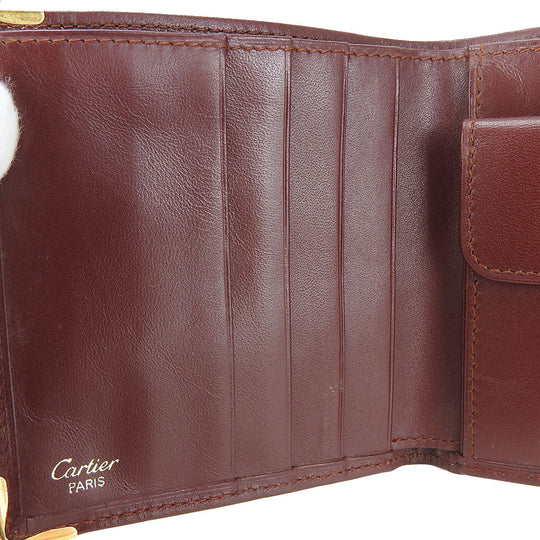 CARTIER Bifold Wallet Calfskin Bordeaux Must Line Women Used Authentic