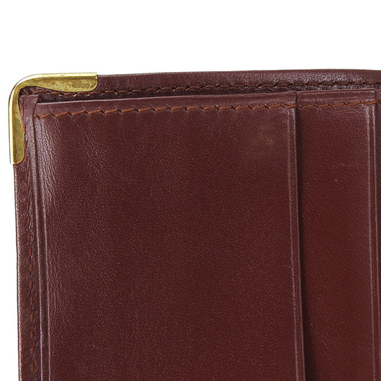 CARTIER Bifold Wallet Calfskin Bordeaux Must Line Women Used Authentic