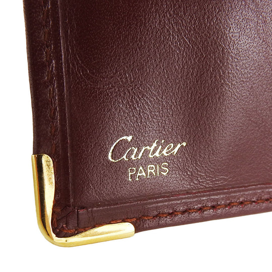 CARTIER Bifold Wallet Calfskin Bordeaux Must Line Women Used Authentic
