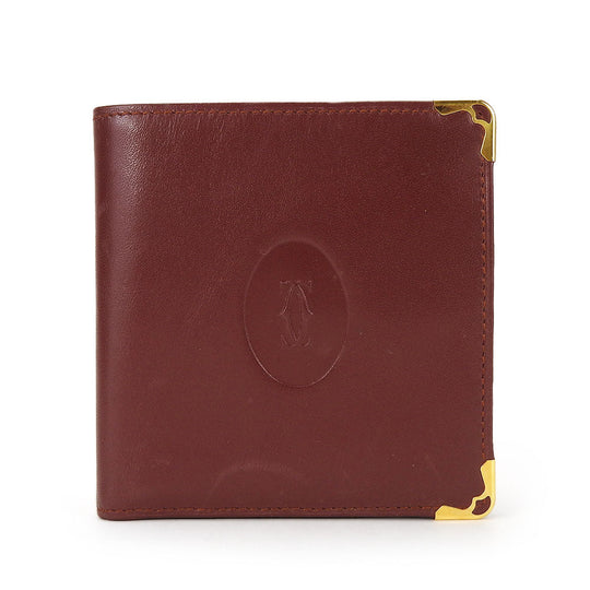 CARTIER Bifold Wallet Calfskin Bordeaux Must Line Women Used Authentic