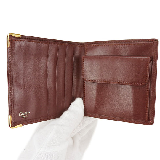 CARTIER Bifold Wallet Calfskin Bordeaux Must Line Women Used Authentic
