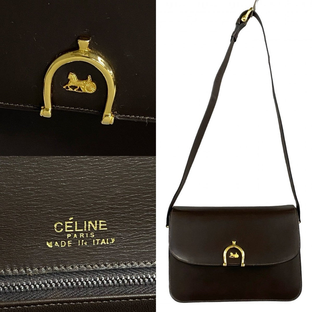 CELINE Shoulder Bag Calfskin Brown