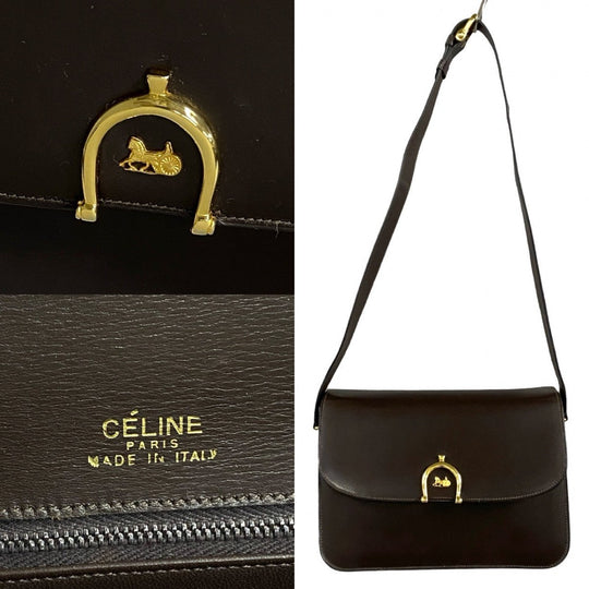 CELINE Shoulder Bag Calfskin Brown