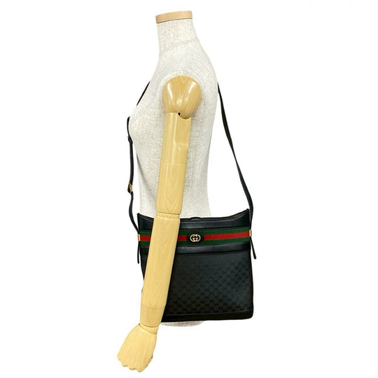 GUCCI Shoulder Bag leather black Micro GG logo Pattern Sherry line
