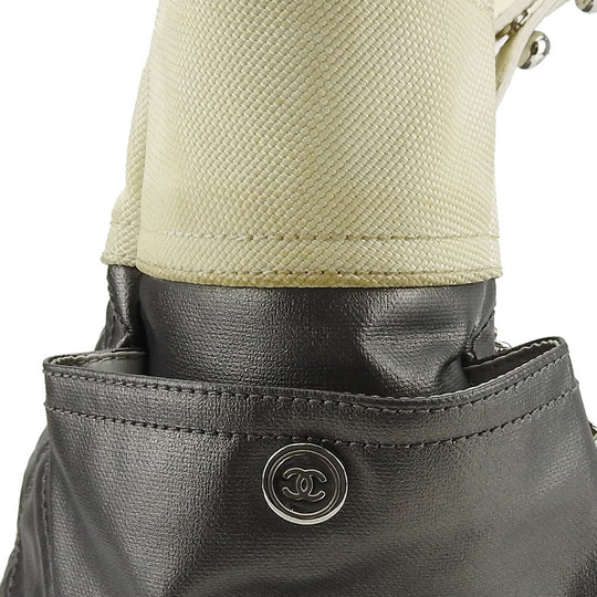 CHANEL Tote Bag Coated canvas Silver Paris Biarritz GM Women Used Authentic