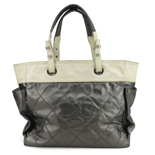 CHANEL Tote Bag Coated canvas Silver Paris Biarritz GM Women Used Authentic