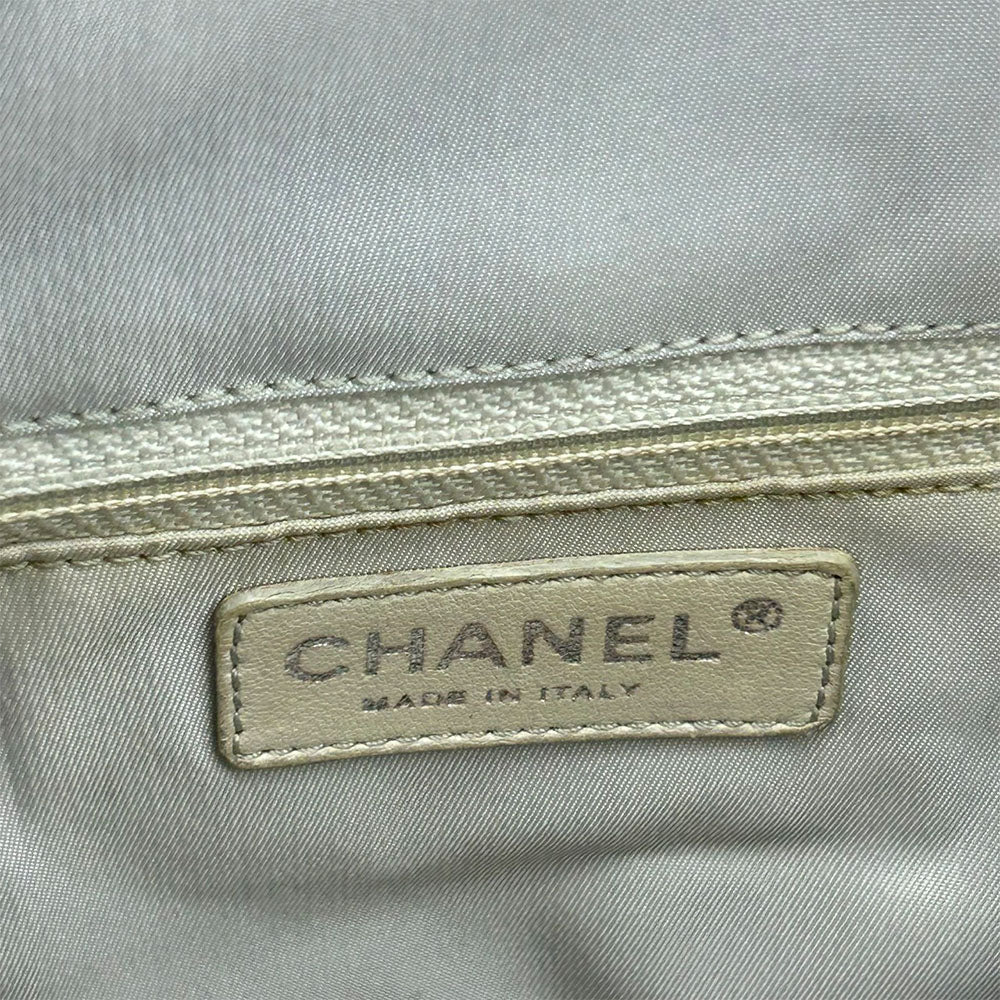 CHANEL Tote Bag Coated canvas Silver Paris Biarritz GM Women Used Authentic