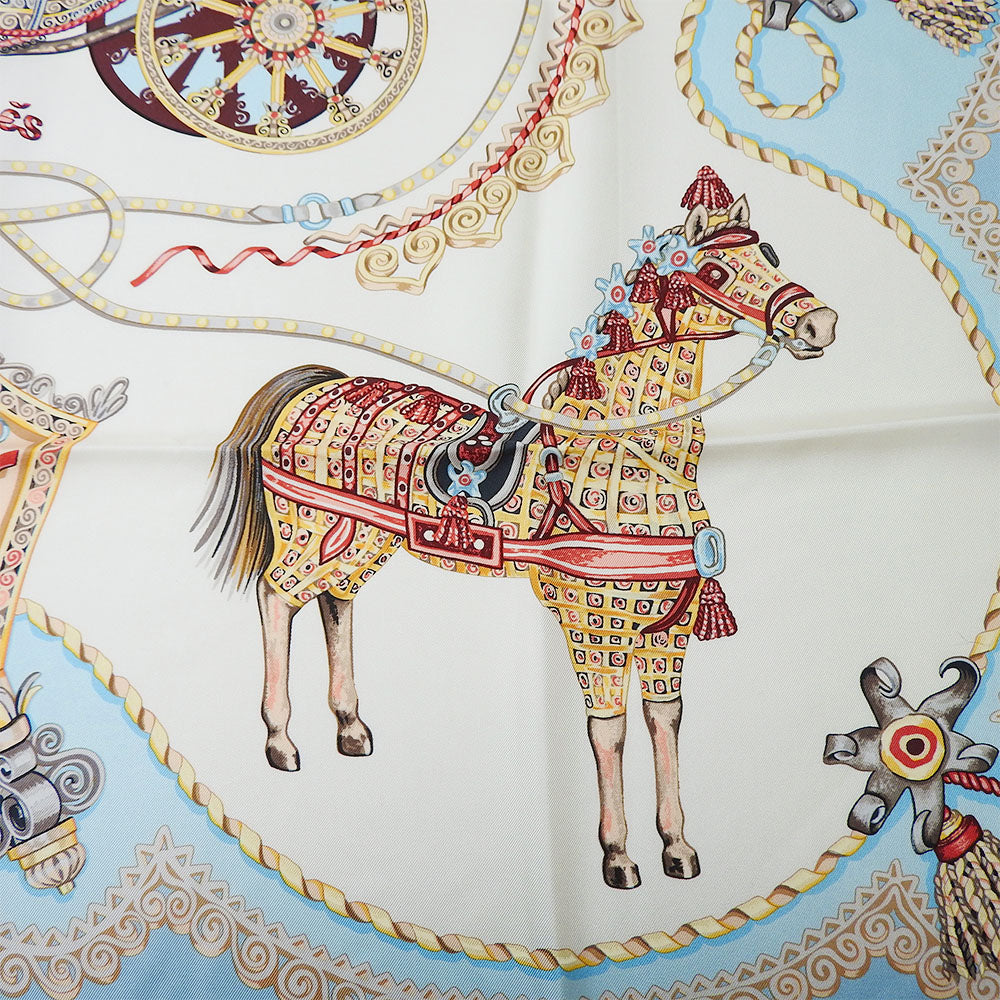 HERMES scarf silk Light blue Carre90 Women Used Authentic
