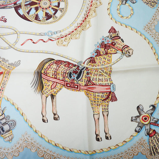 HERMES scarf silk Light blue Carre90 Women Used Authentic