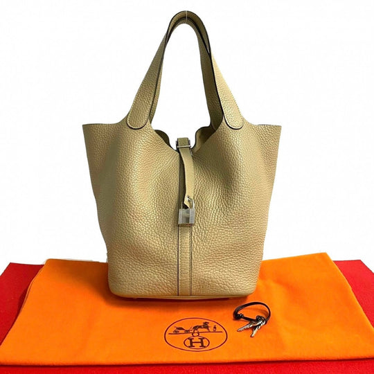 HERMES Handbag Taurillon Clemence beige Pico Tan Lock MM