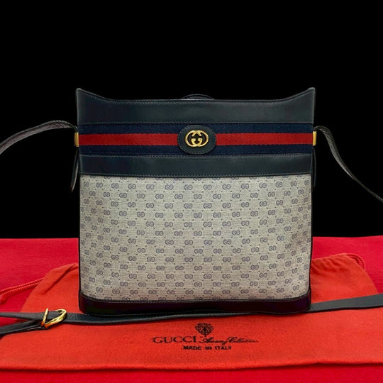GUCCI Shoulder Bag leather Navy Sherry line